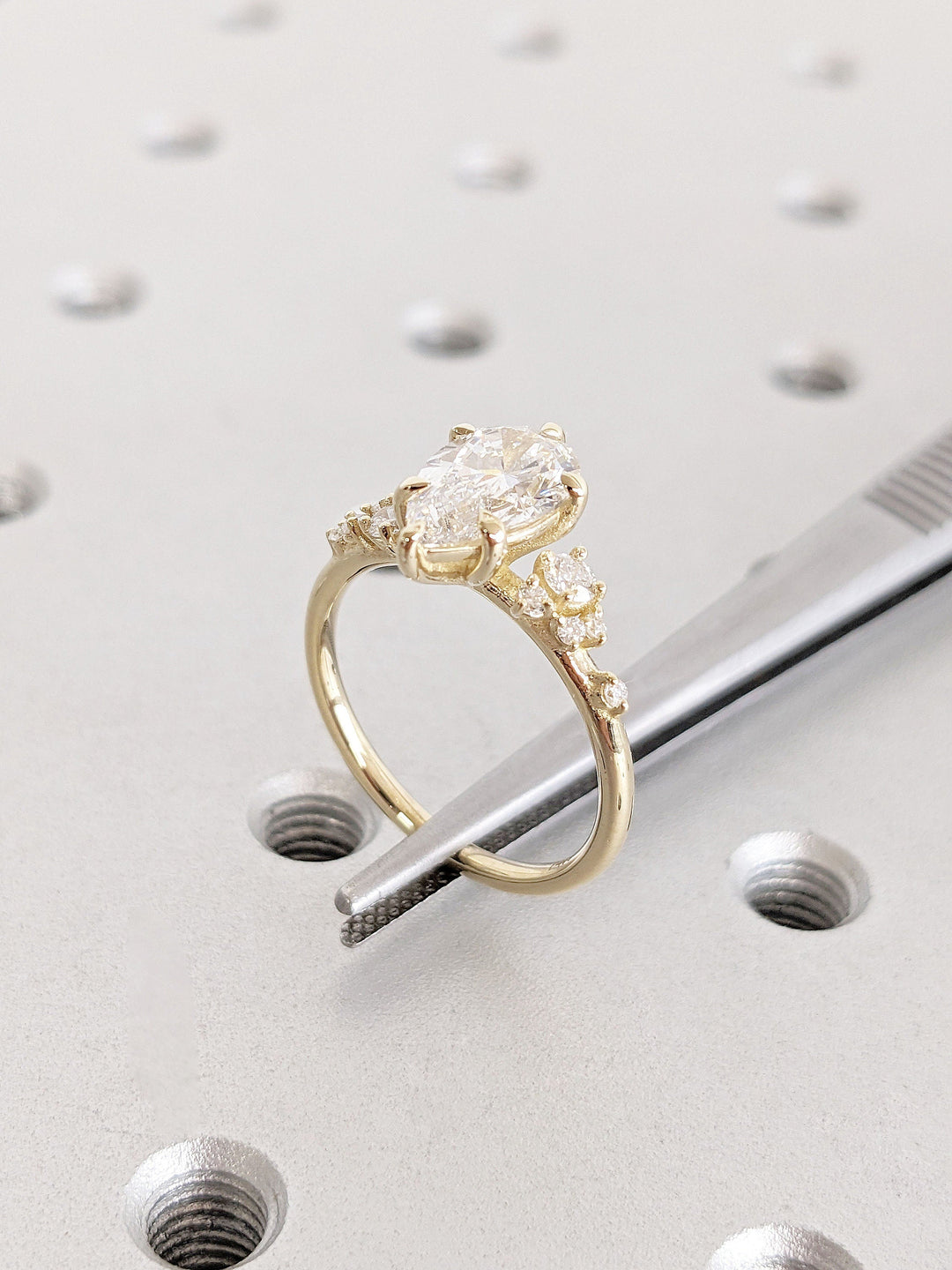 1.50CT Pear Cut Cluster Lab Grown Diamond Engagement Ring For Women