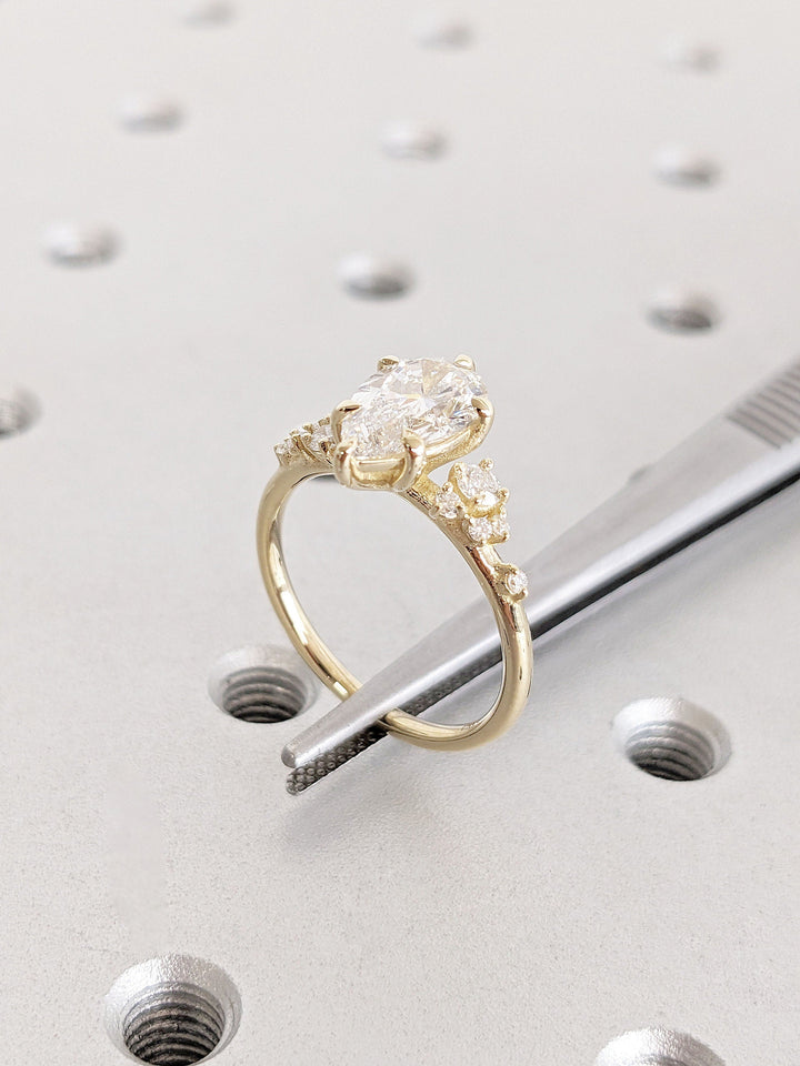 1.50CT Pear Cut Cluster Lab Grown Diamond Engagement Ring For Women