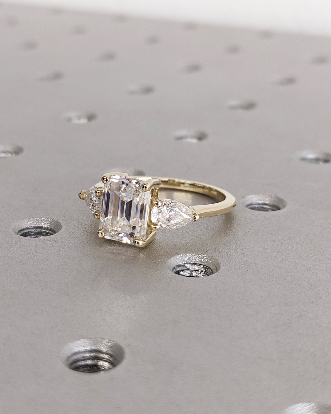 2.50CT Emerald Cut Three Stone Lab Grown Diamond Engagement Ring Minimalist Wedding Ring