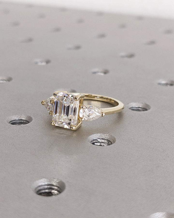 2.50CT Emerald Cut Three Stone Lab Grown Diamond Engagement Ring Minimalist Wedding Ring