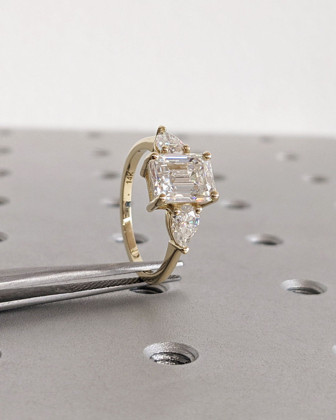 2.50CT Emerald Cut Three Stone Lab Grown Diamond Engagement Ring Minimalist Wedding Ring