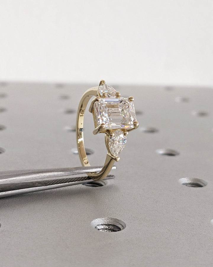 2.50CT Emerald Cut Three Stone Lab Grown Diamond Engagement Ring Minimalist Wedding Ring