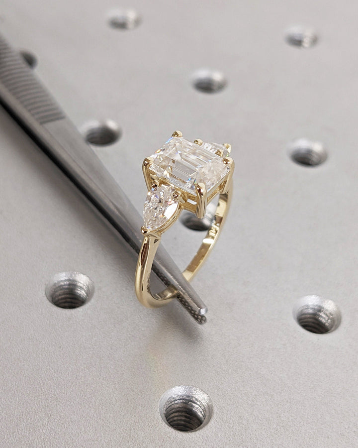 3.50CT Emerald Cut 3 Stone Diamond Lab Grown Engagement Ring For Women
