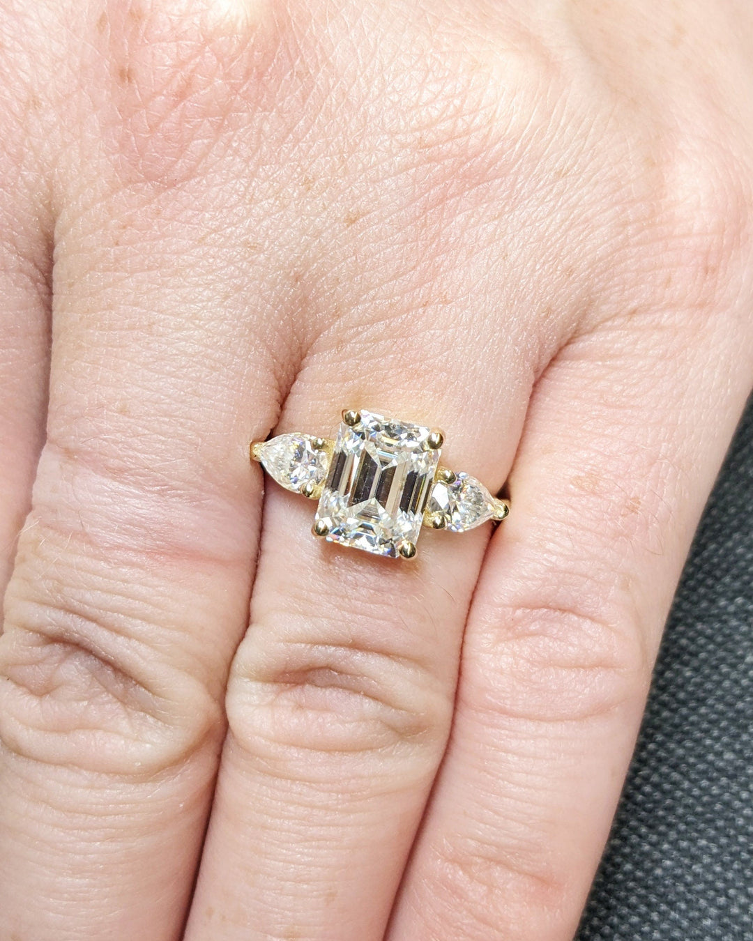 3.50CT Emerald Cut 3 Stone Diamond Lab Grown Engagement Ring For Women