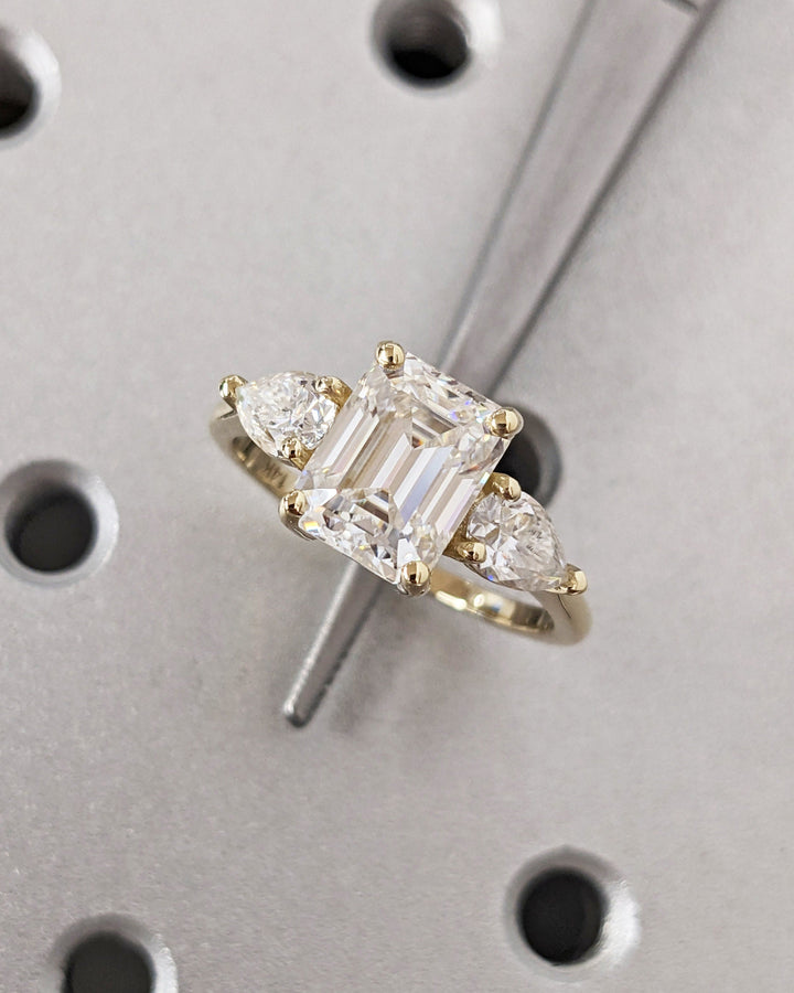 2.50CT Emerald Cut Three Stone Lab Grown Diamond Engagement Ring Minimalist Wedding Ring