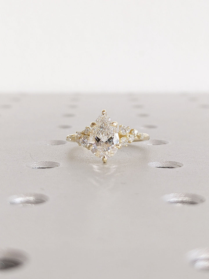 1.50CT Pear Cut Cluster Lab Grown Diamond Engagement Ring For Women