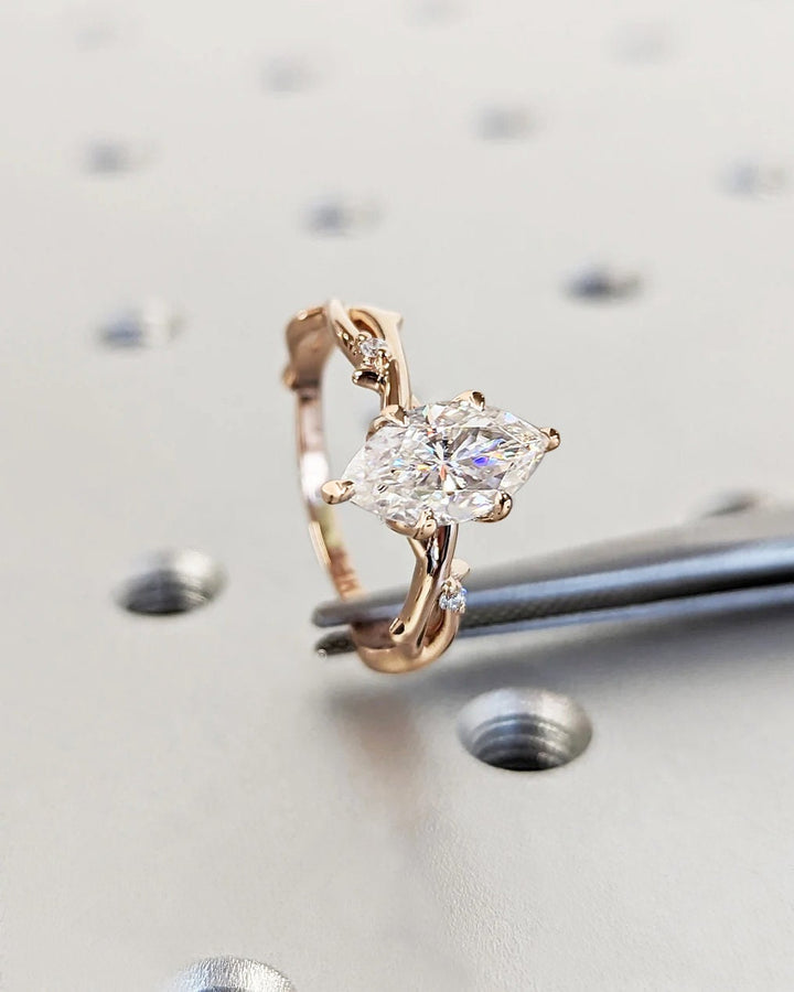 1.0CT Marquise Cut Twig Lab Grown Diamond Engagement Ring For Women