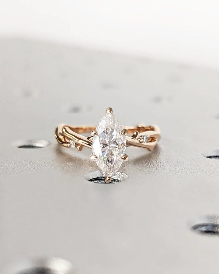 1.0CT Marquise Cut Twig Lab Grown Diamond Engagement Ring For Women