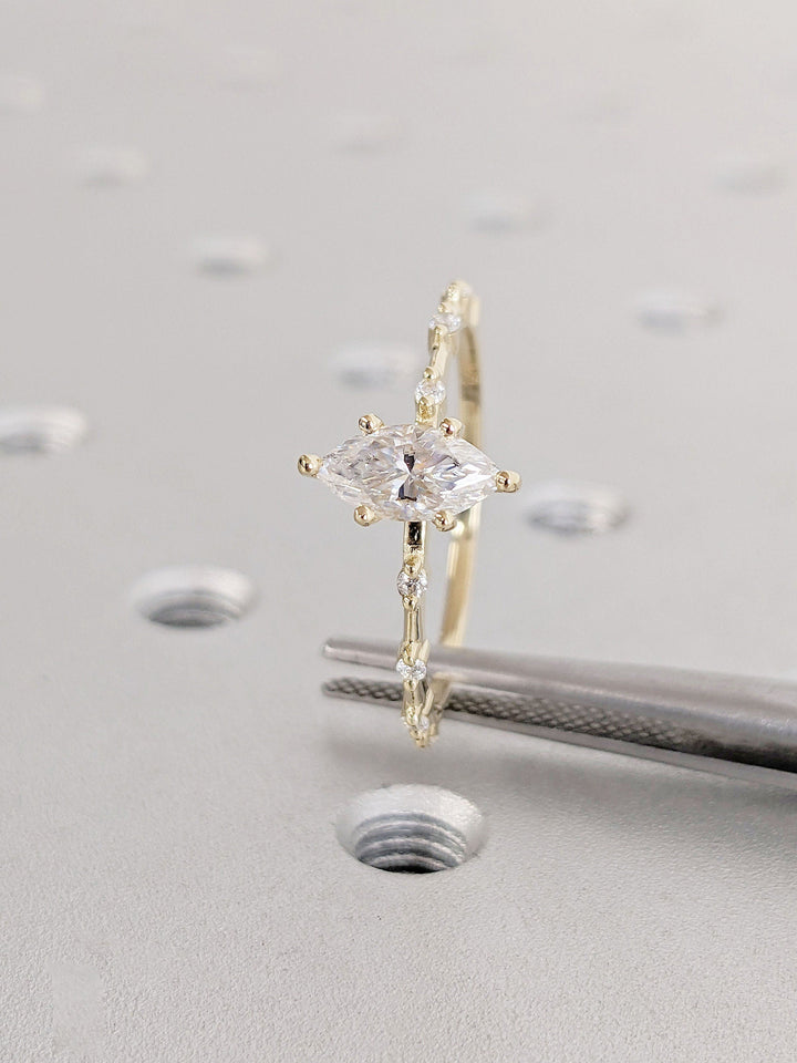 0.50CT Marquise Cut Petite Pave Lab Grown Diamond Engagement Ring For Her