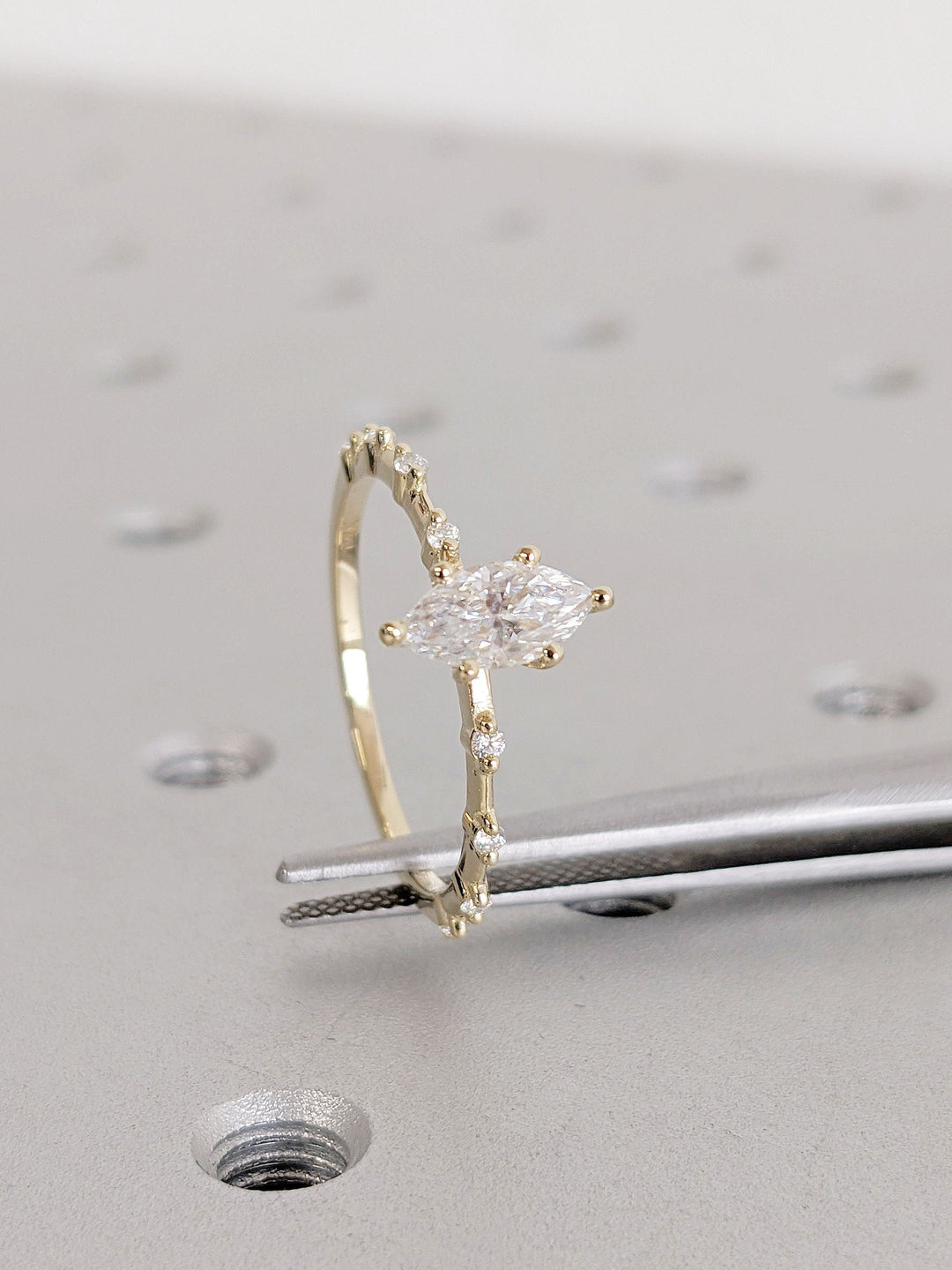 0.50CT Marquise Cut Petite Pave Lab Grown Diamond Engagement Ring For Her