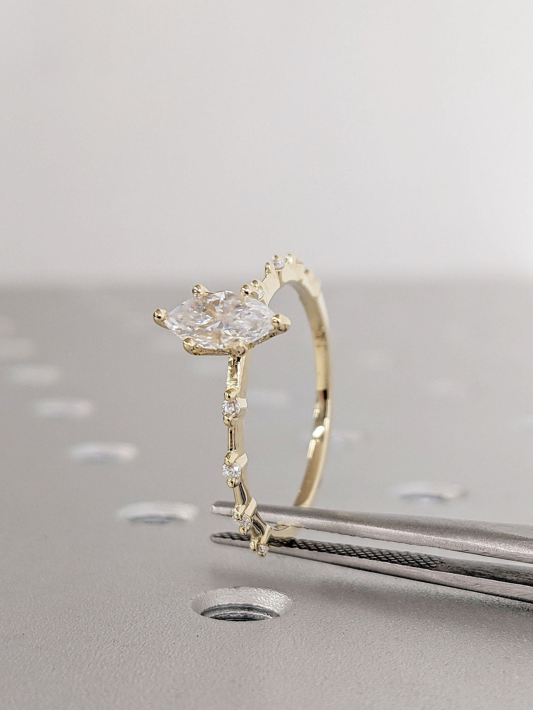 0.50CT Marquise Cut Petite Pave Lab Grown Diamond Engagement Ring For Her