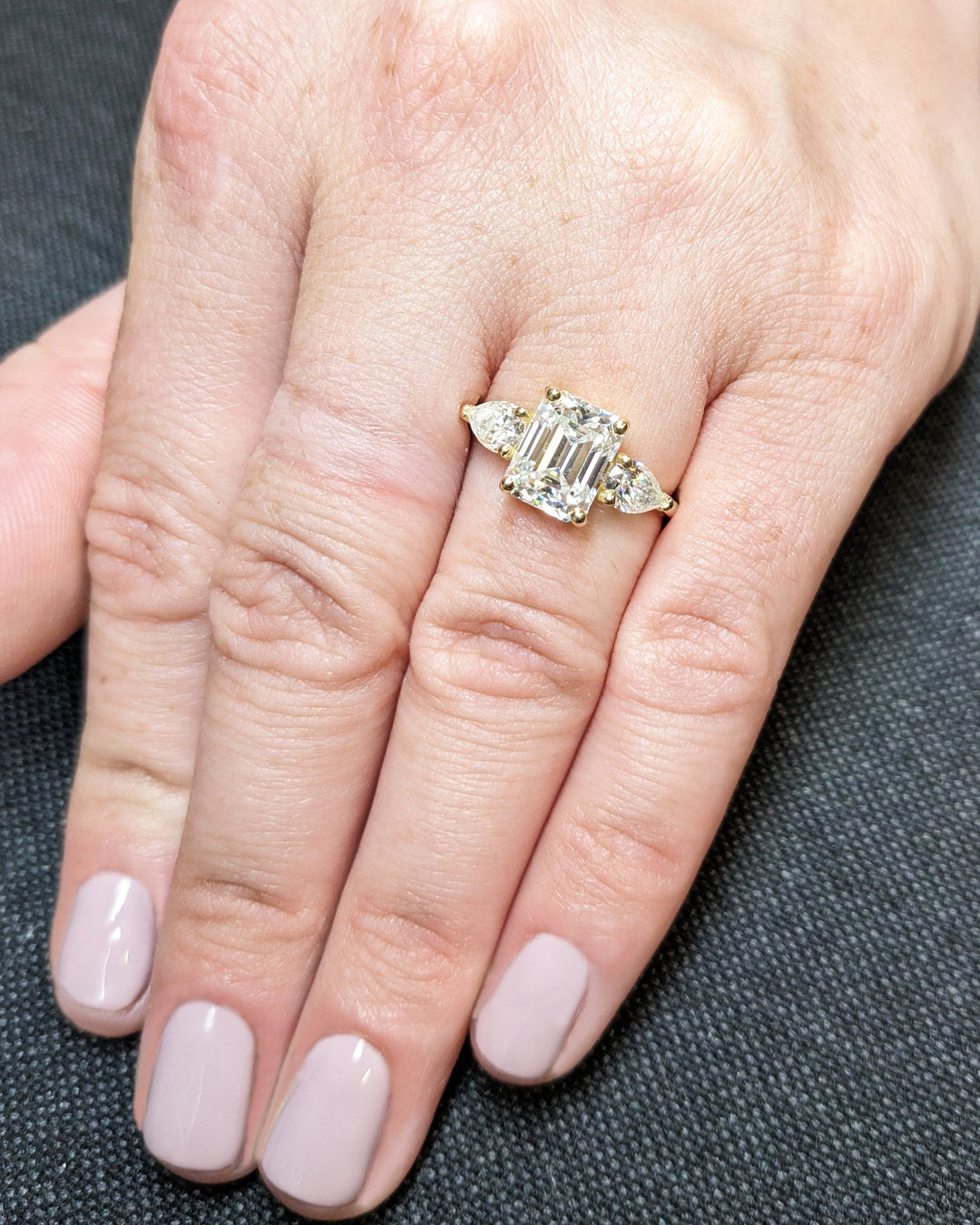 2.50CT Emerald Cut Three Stone Lab Grown Diamond Engagement Ring Minimalist Wedding Ring