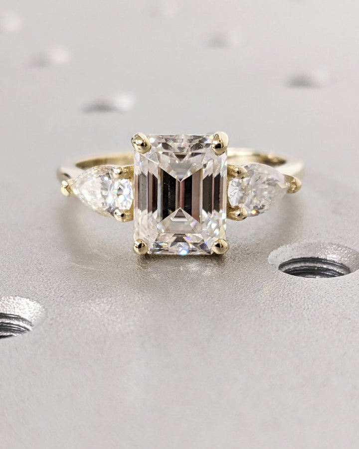 2.50CT Emerald Cut Three Stone Lab Grown Diamond Engagement Ring Minimalist Wedding Ring