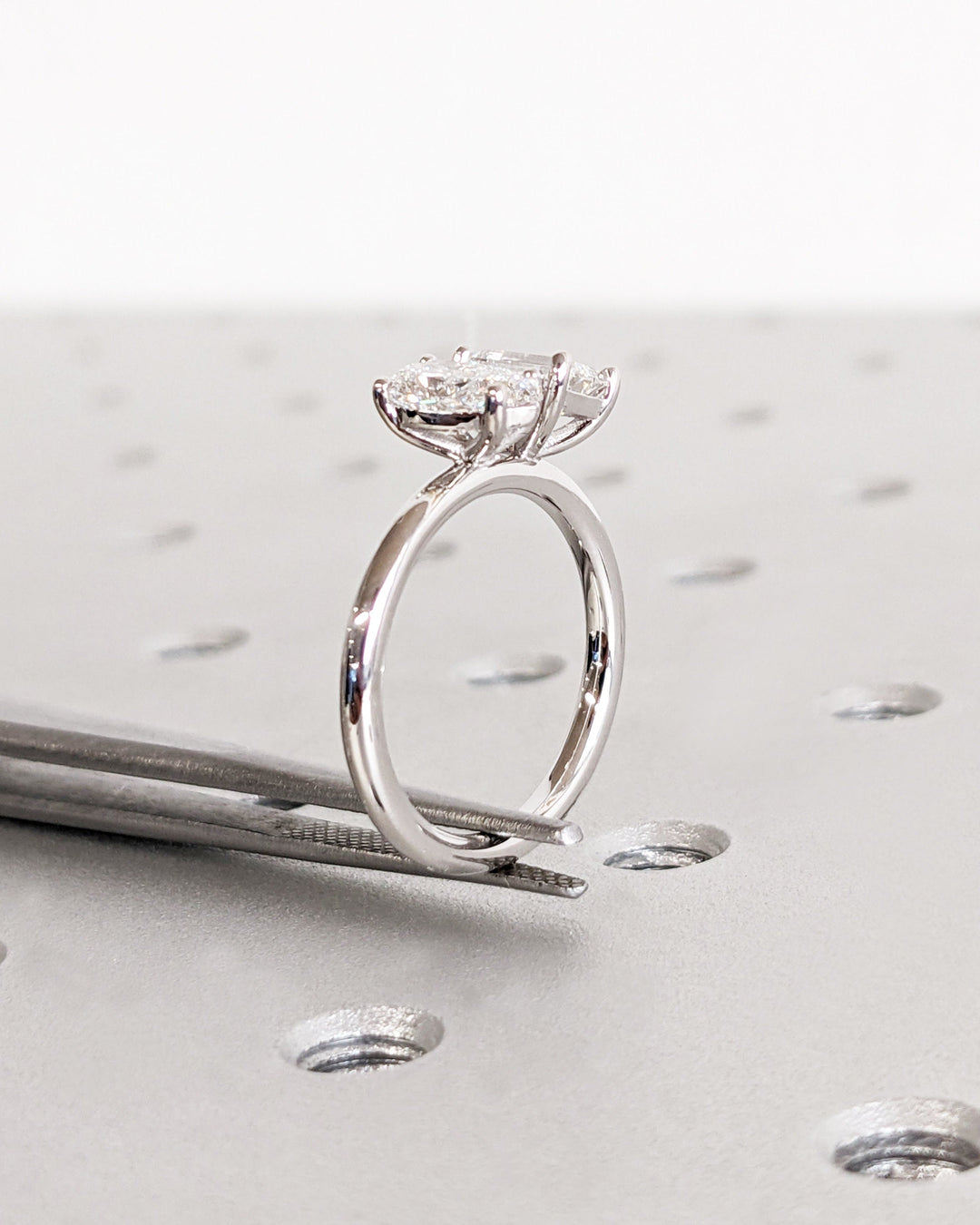 1.0CT Double Stone Engagement Ring Pear Cut and Emerald Cut Lab Grown Diamond Two Stone Wedding Ring