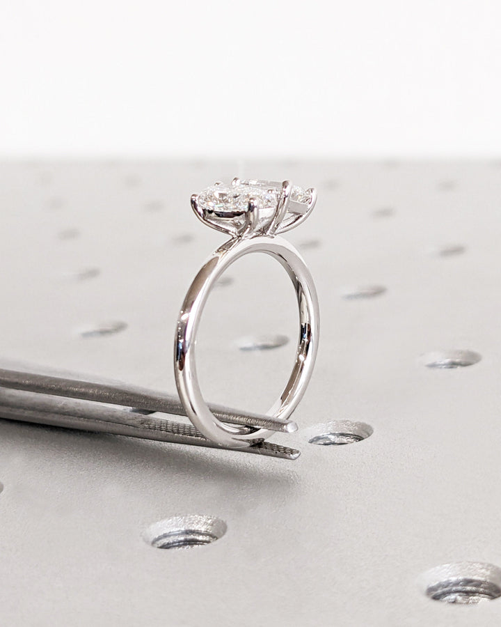 1.0CT Double Stone Engagement Ring Pear Cut and Emerald Cut Lab Grown Diamond Two Stone Wedding Ring