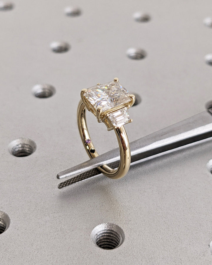 2.50CT Radiant Cut Three Stone Lab Grown Diamond Engagement Ring Wide Band Diamond Rings