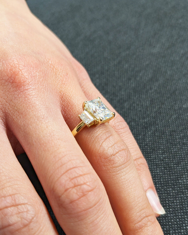 2.50CT Radiant Cut Three Stone Lab Grown Diamond Engagement Ring Wide Band Diamond Rings