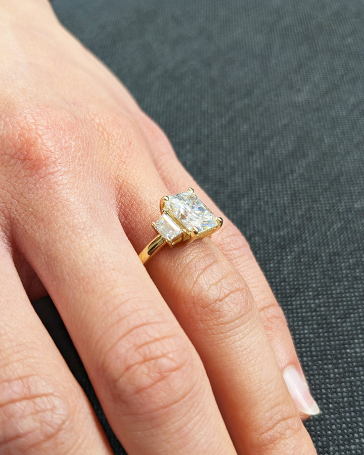 2.50CT Radiant Cut 3 Stone Lab Grown Diamond Engagement Ring For Women