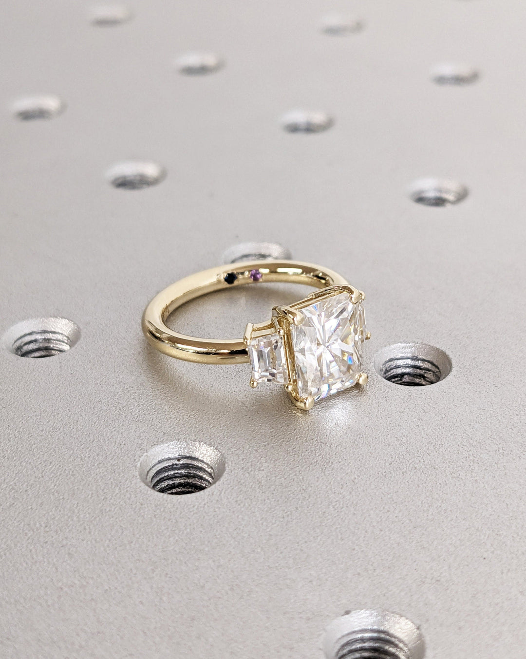 2.50CT Radiant Cut Three Stone Lab Grown Diamond Engagement Ring Wide Band Diamond Rings