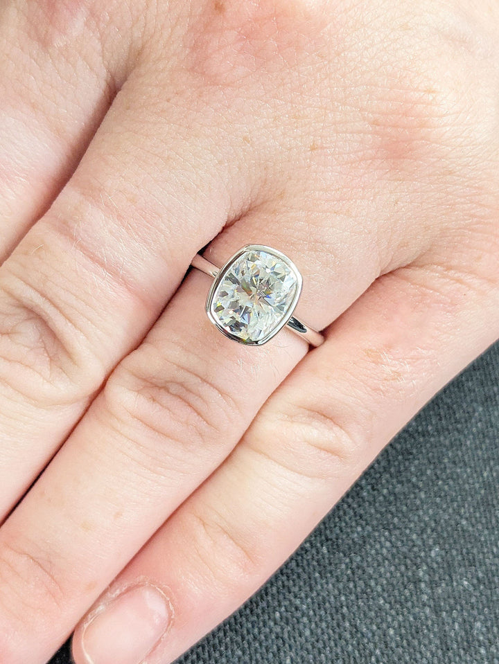 2.50CT Elongated Cushion Cut Bezel Lab Grown Diamond Engagement Ring Nature Inspired Engagement Rings