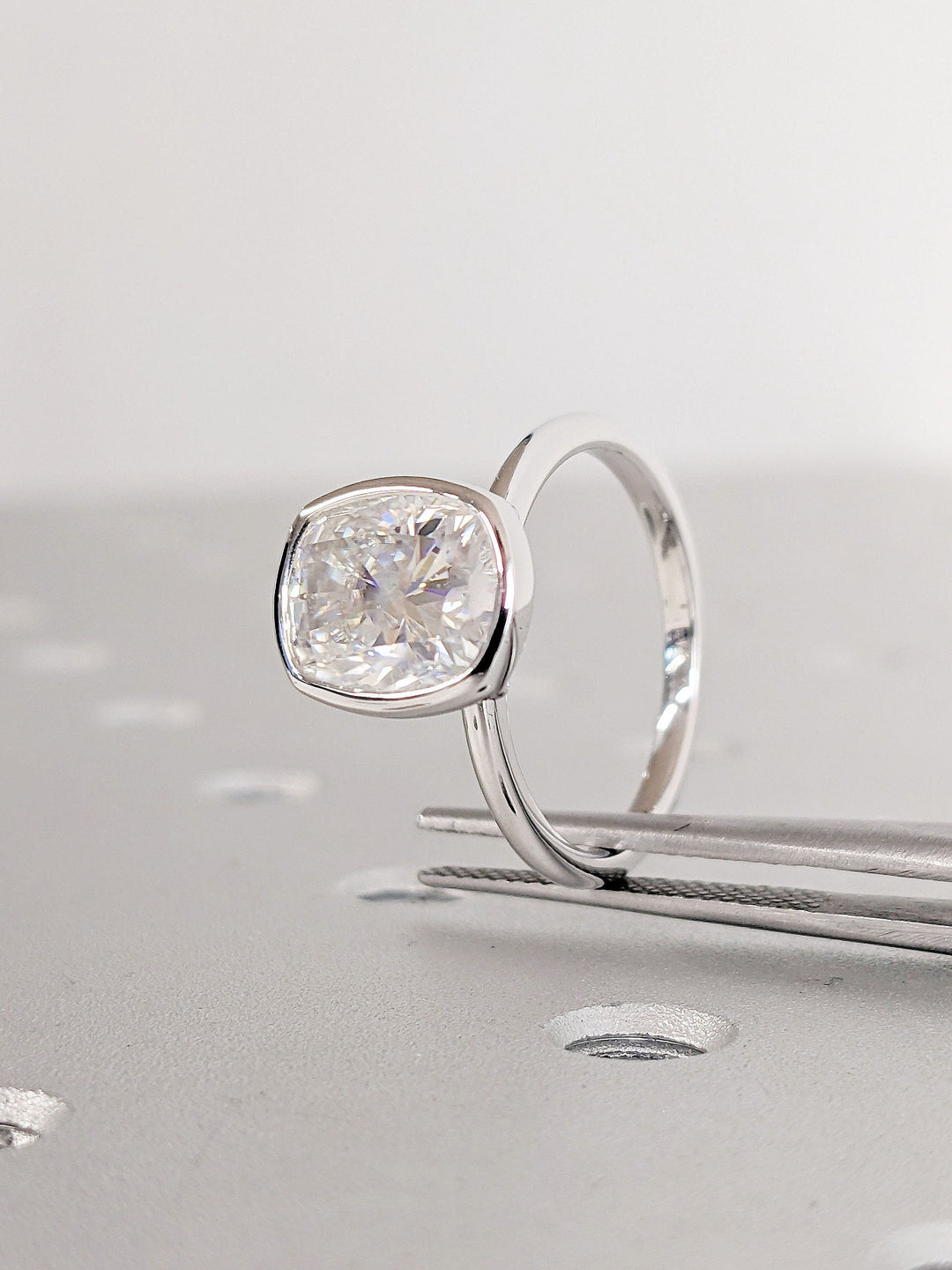 2.50CT Elongated Cushion Cut Bezel Lab Grown Diamond Engagement Ring Nature Inspired Engagement Rings