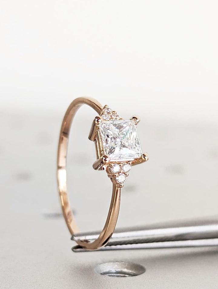 1.0CT Princess Cut Cluster Lab Grown Diamond Engagement Ring For Women