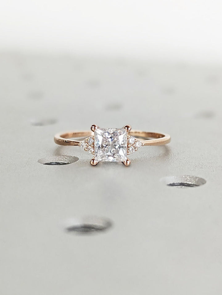 1.0CT Princess Cut Cluster Lab Grown Diamond Engagement Ring For Women