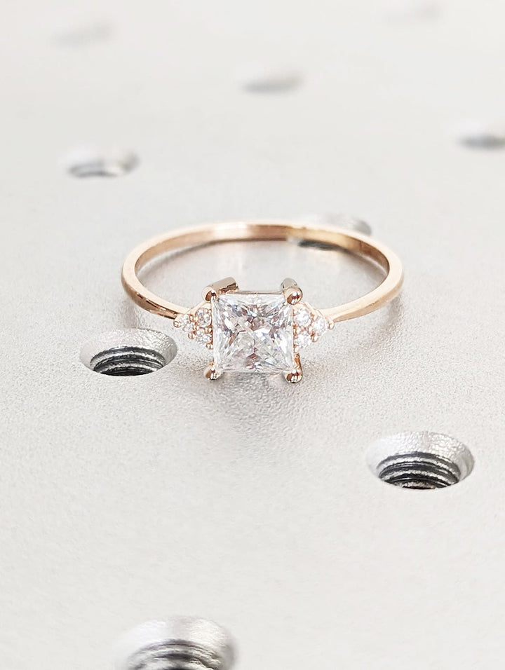 1.0CT Princess Cut Cluster Lab Grown Diamond Engagement Ring For Women