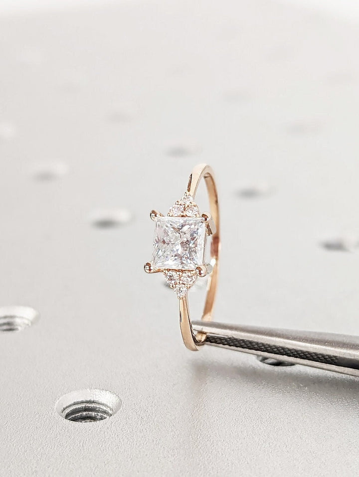 1.0CT Princess Cut Cluster Lab Grown Diamond Engagement Ring For Women