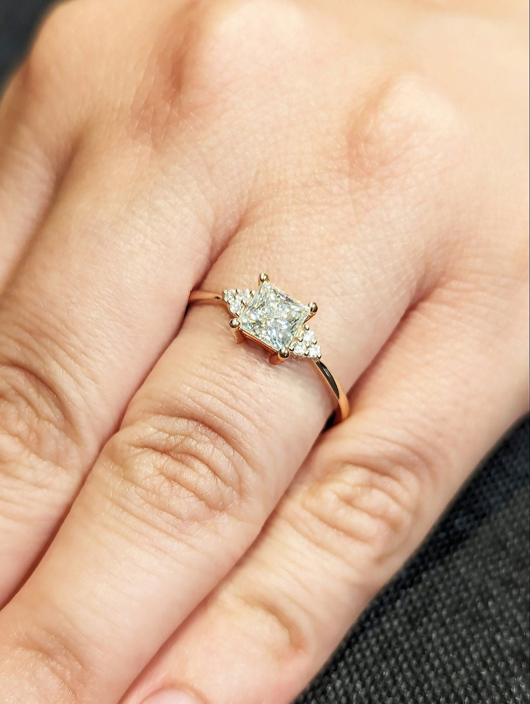 1.0CT Princess Cut Cluster Lab Grown Diamond Engagement Ring For Women
