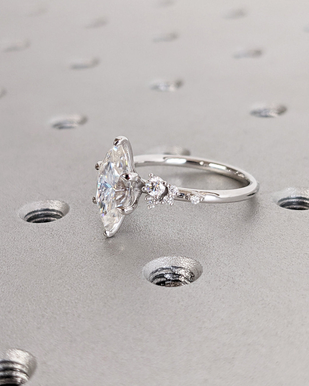 1.50CT Marquise Cut Cluster Lab Grown Diamond Engagement Ring in 18K White Gold