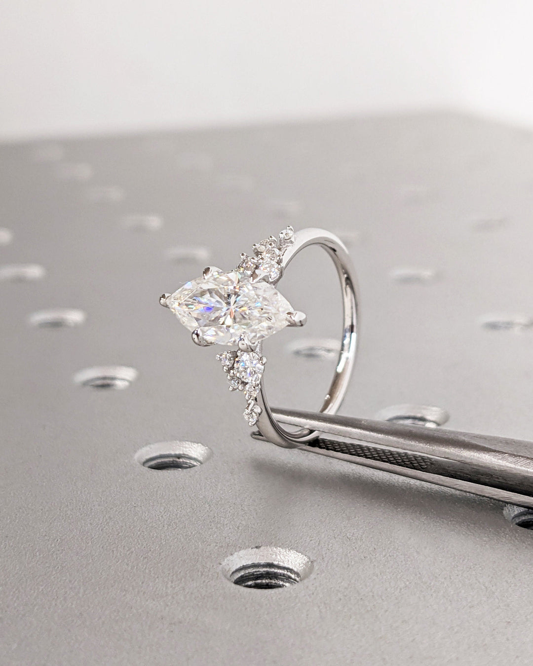 1.50CT Marquise Cut Cluster Lab Grown Diamond Engagement Ring in 18K White Gold