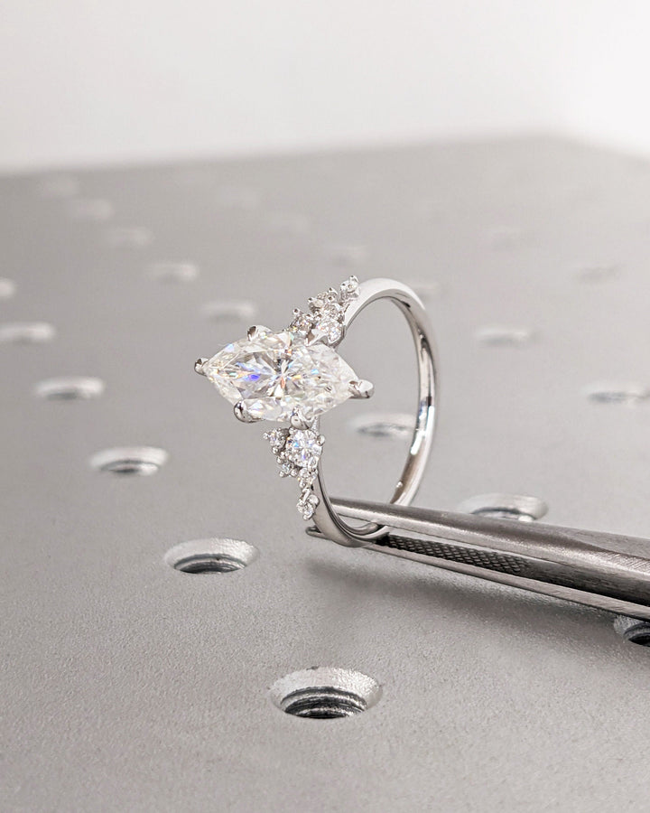 1.50CT Marquise Cut Cluster Lab Grown Diamond Engagement Ring in 18K White Gold