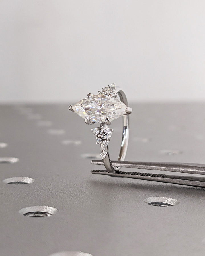 1.50CT Marquise Cut Cluster Lab Grown Diamond Engagement Ring in 18K White Gold