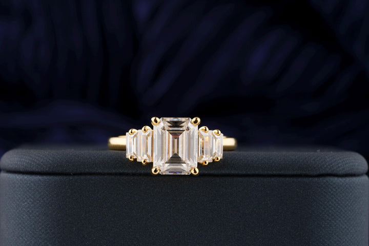 2.50CT Emerald Cut Five Stone Lab Grown Diamond Engagement Ring For Women