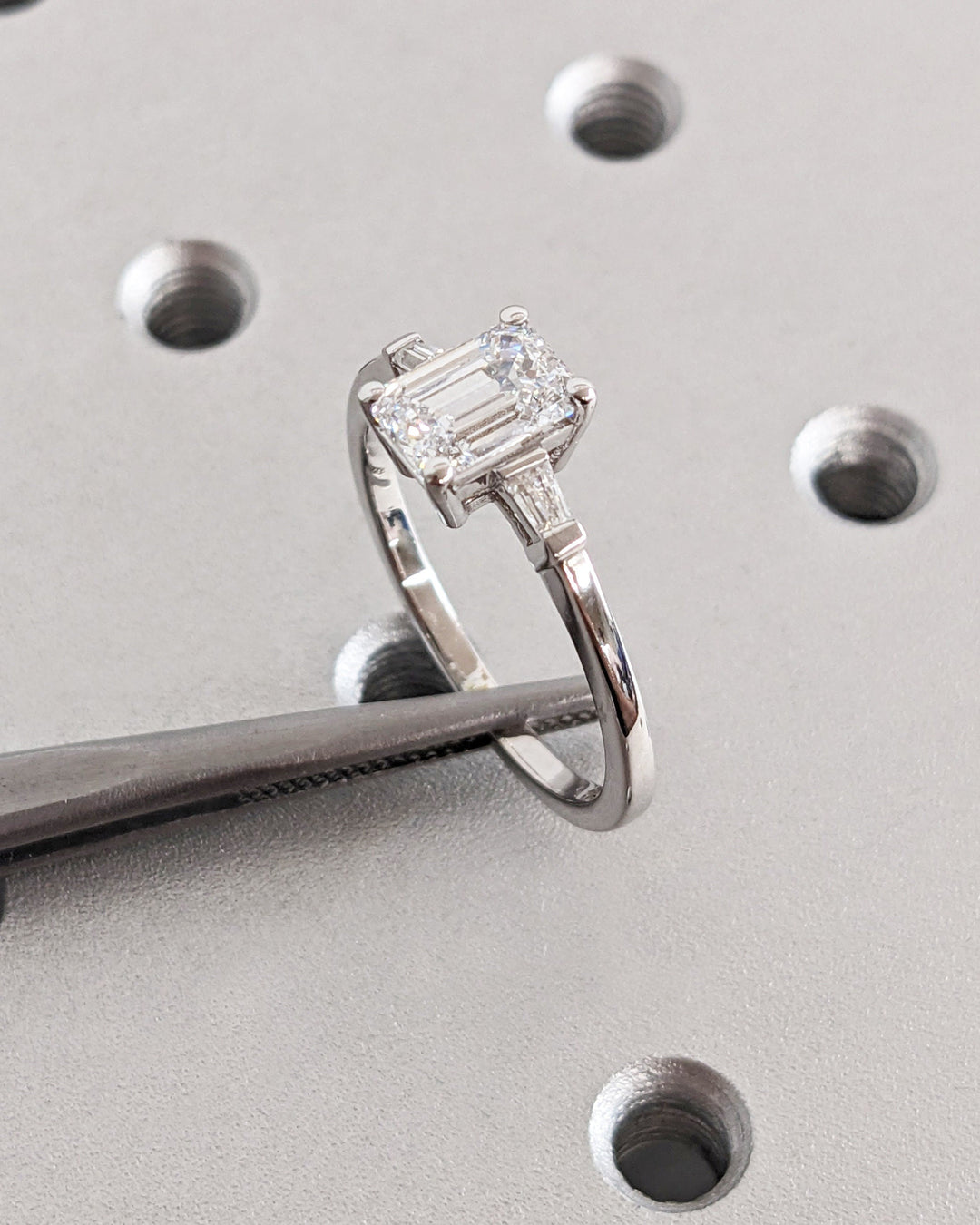 1.50CT Emerald Cut Three Stone Lab Grown Diamond Engagement Ring Minimalist Ring
