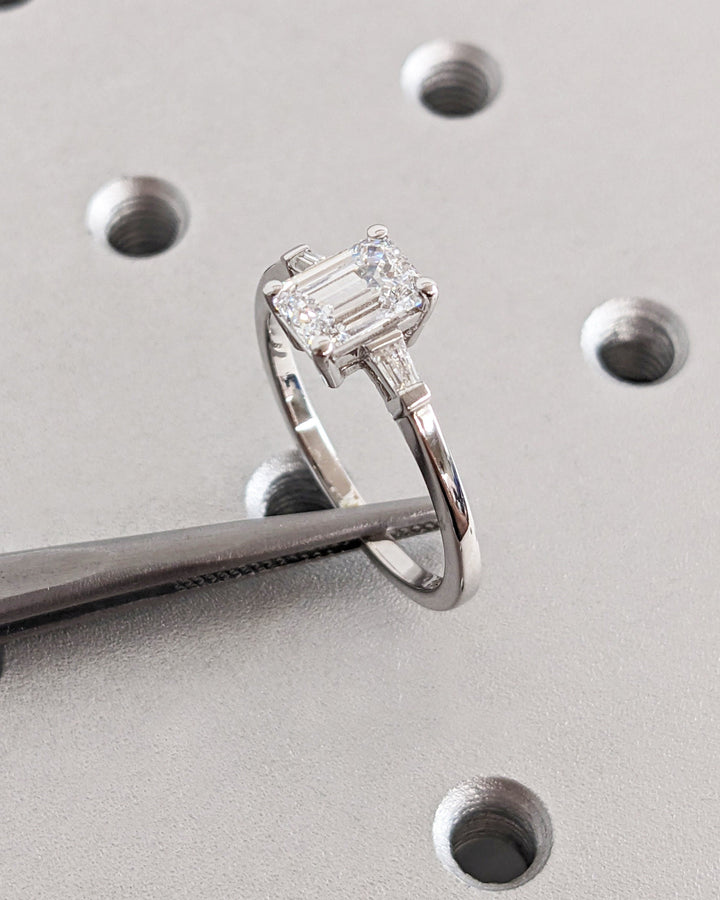 1.50CT Emerald Cut Three Stone Lab Grown Diamond Engagement Ring Minimalist Ring