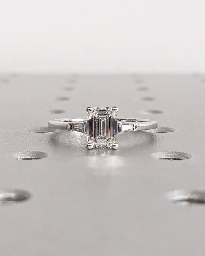 1.50CT Emerald Cut Three Stone Lab Grown Diamond Engagement Ring Minimalist Ring