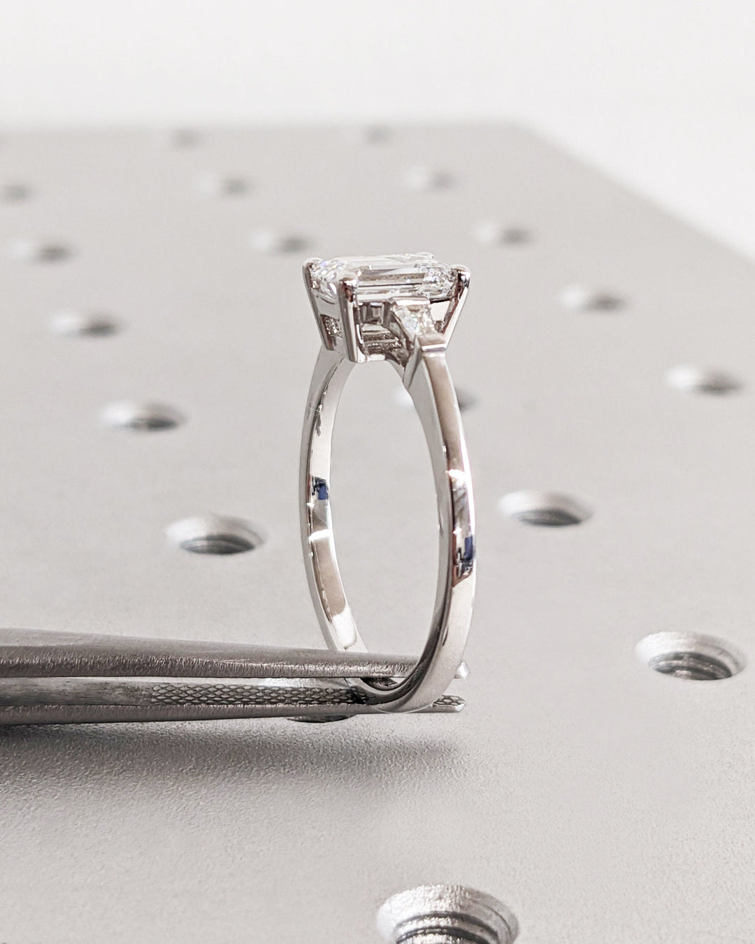 1.50CT Emerald Cut Three Stone Lab Grown Diamond Engagement Ring Minimalist Ring