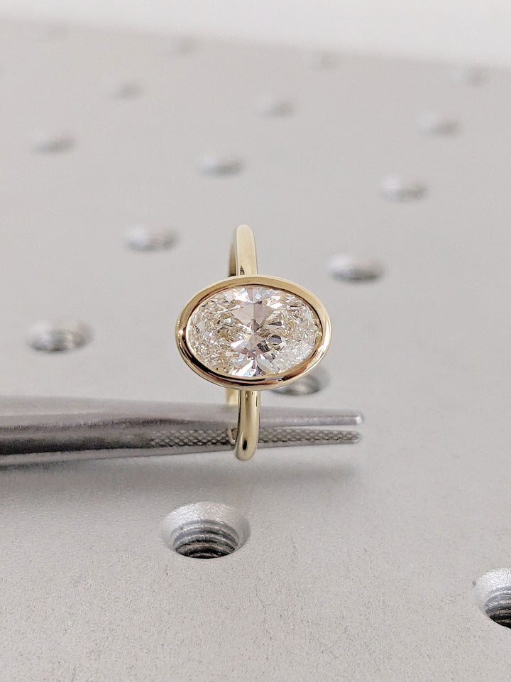 1.50CT Oval Cut Bezel Solitaire Wedding Ring Lab Grown Diamond Engagement Ring