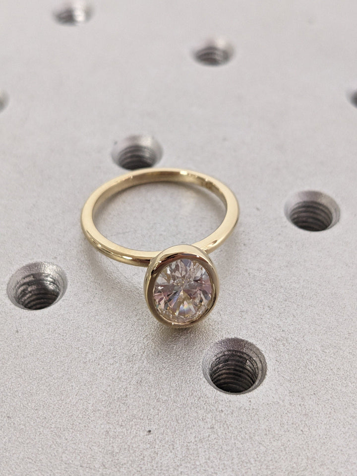 1.50CT Oval Cut Bezel Solitaire Wedding Ring Lab Grown Diamond Engagement Ring