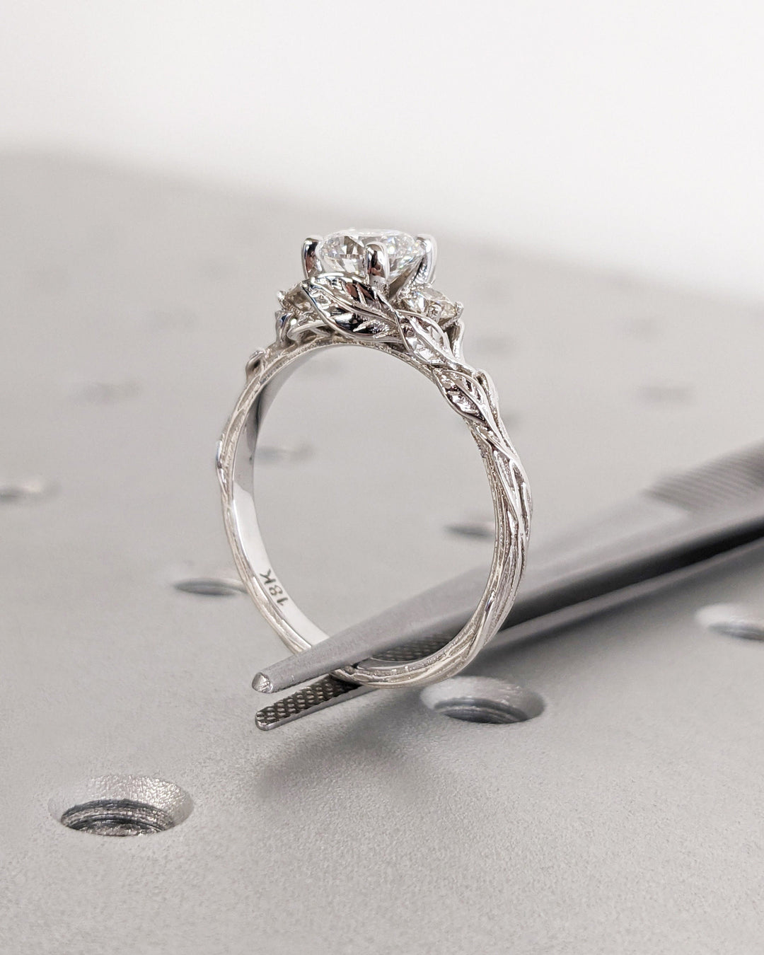 0.75CT Round Cut Three Stone Lab Grown Diamond Cluster Engagement Ring