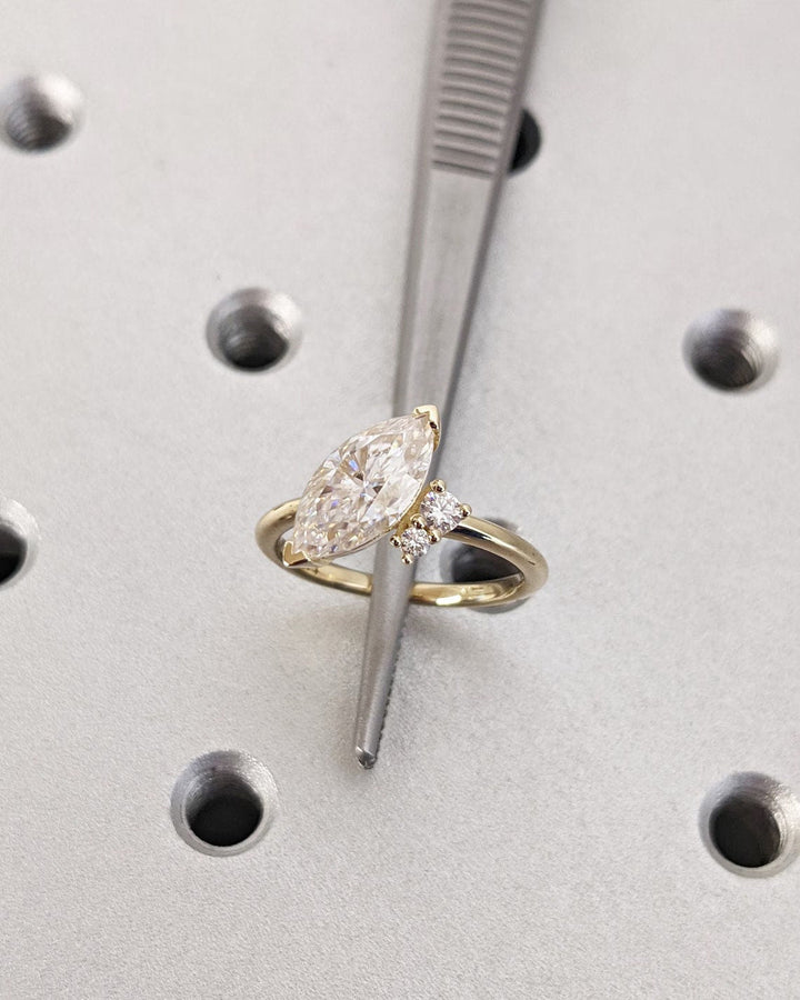 1.0CT Asymmetrical Marquise Cut Cluster Lab Grown Diamond Engagement Ring For Women