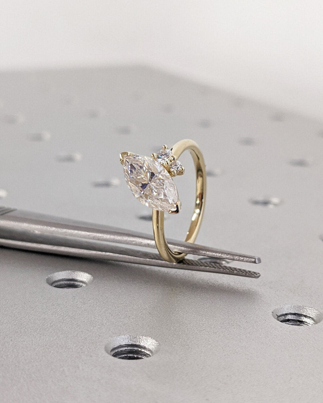 1.0CT Asymmetrical Marquise Cut Cluster Lab Grown Diamond Engagement Ring For Women
