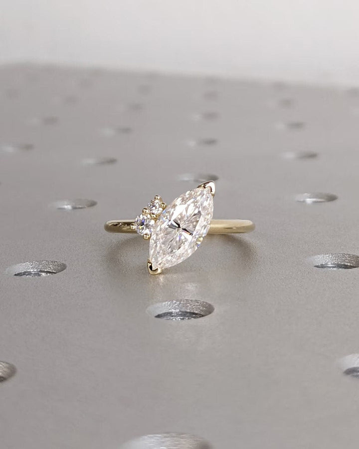 1.0CT Asymmetrical Marquise Cut Cluster Lab Grown Diamond Engagement Ring For Women