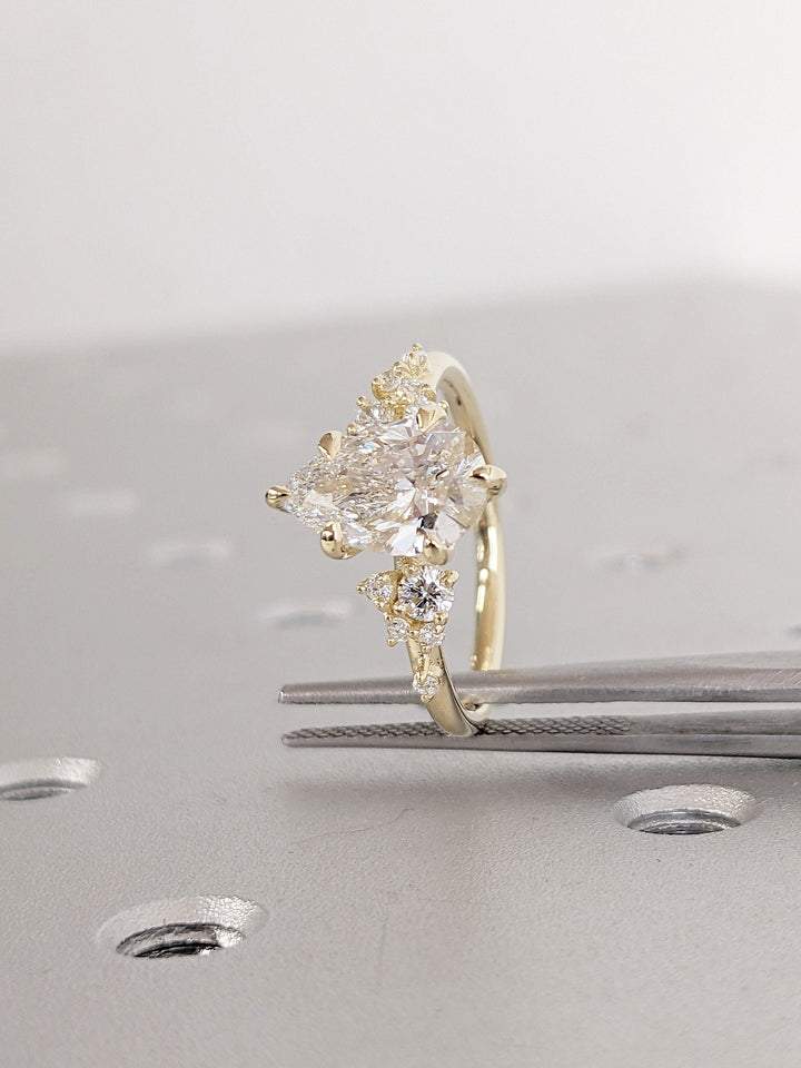 1.50CT Pear Cut Cluster Lab Grown Diamond Engagement Ring For Women