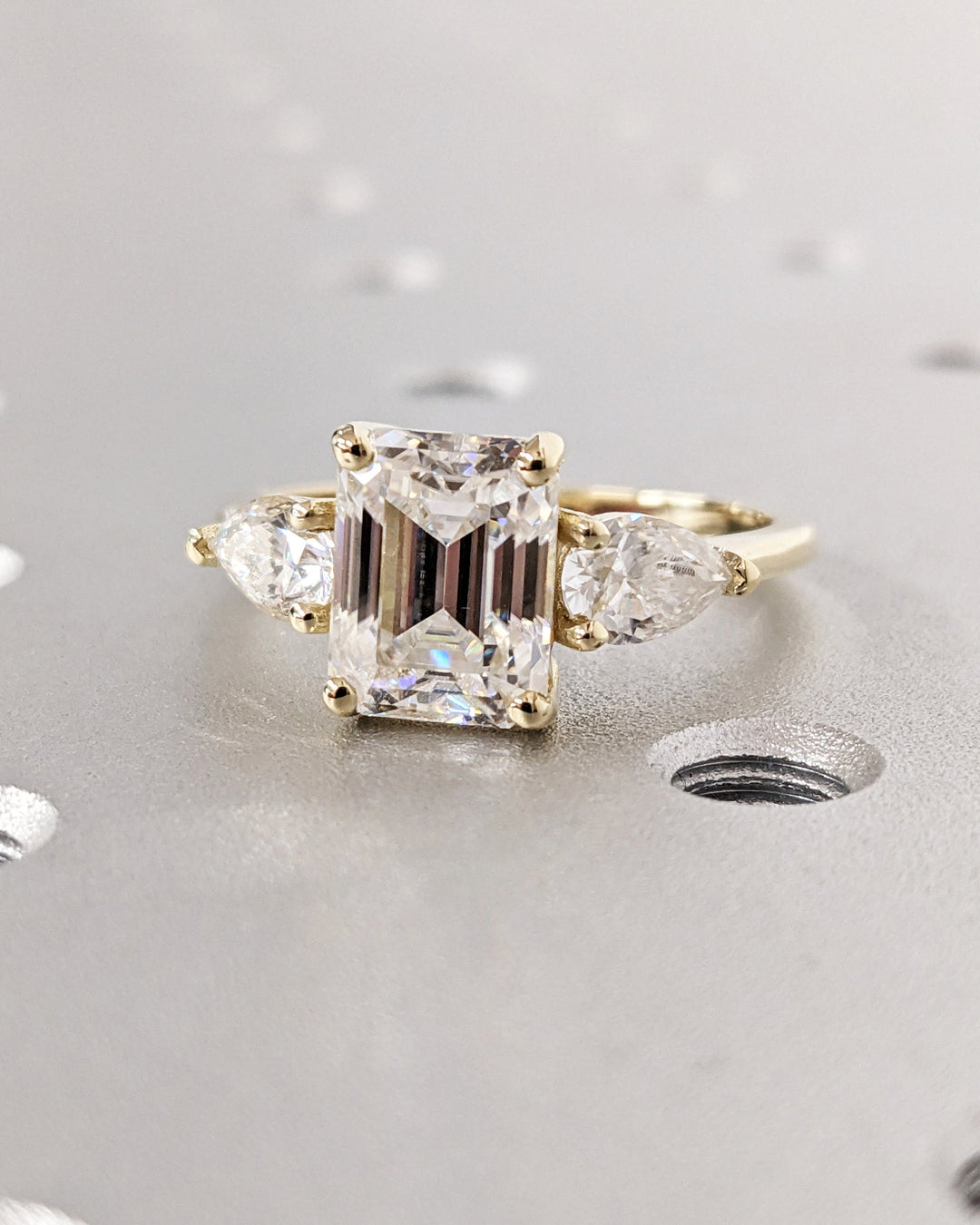 2.50CT Emerald Cut Three Stone Lab Grown Diamond Engagement Ring Minimalist Wedding Ring