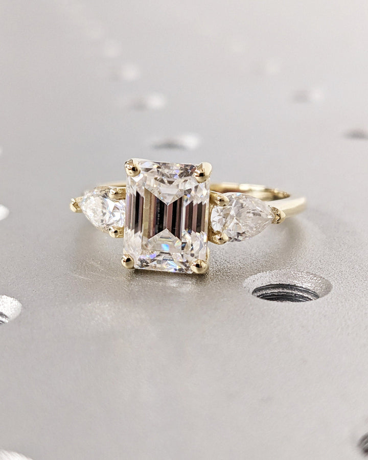 3.50CT Emerald Cut 3 Stone Diamond Lab Grown Engagement Ring For Women