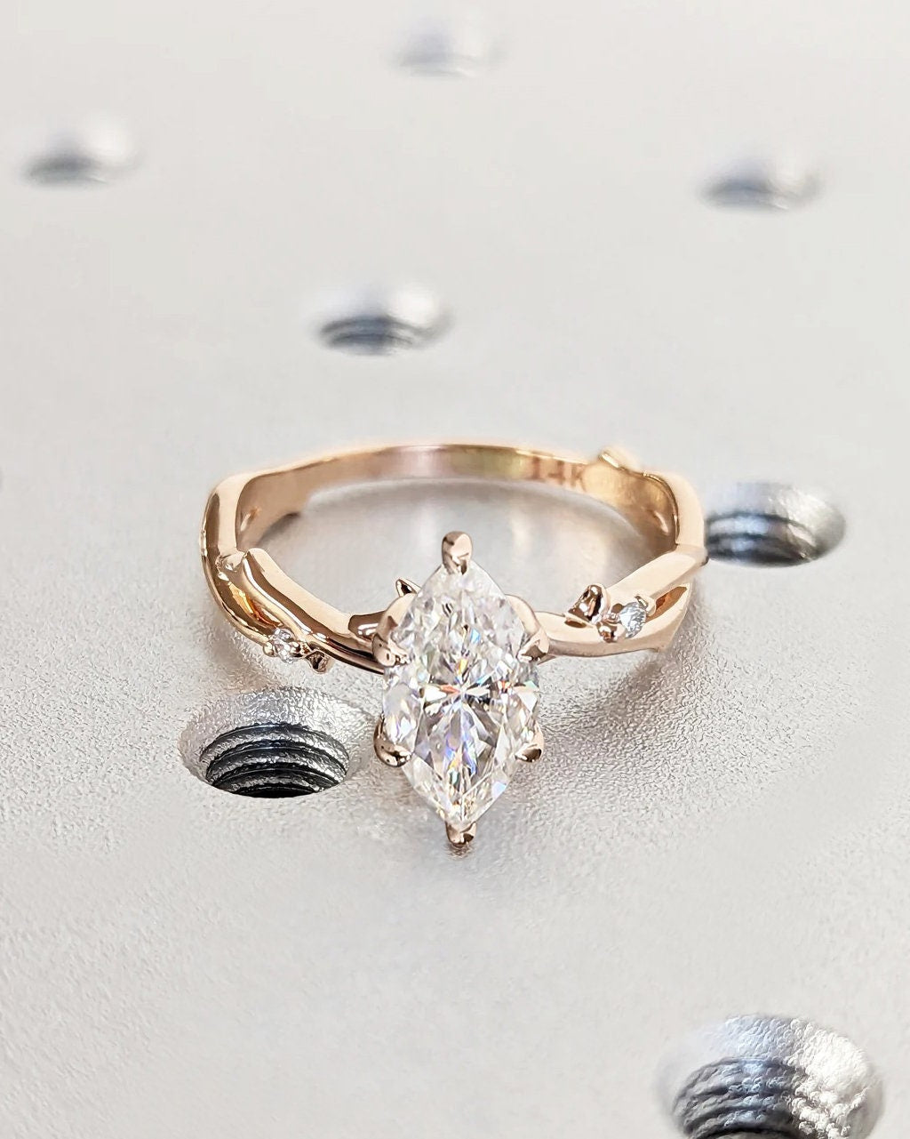 1.0CT Marquise Cut Twig Lab Grown Diamond Engagement Ring For Women