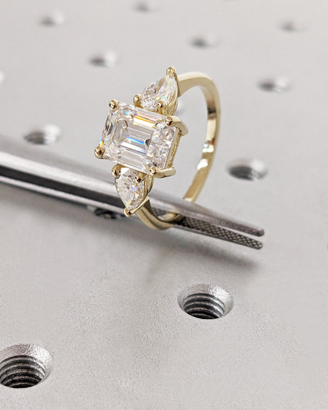 3.50CT Emerald Cut 3 Stone Diamond Lab Grown Engagement Ring For Women